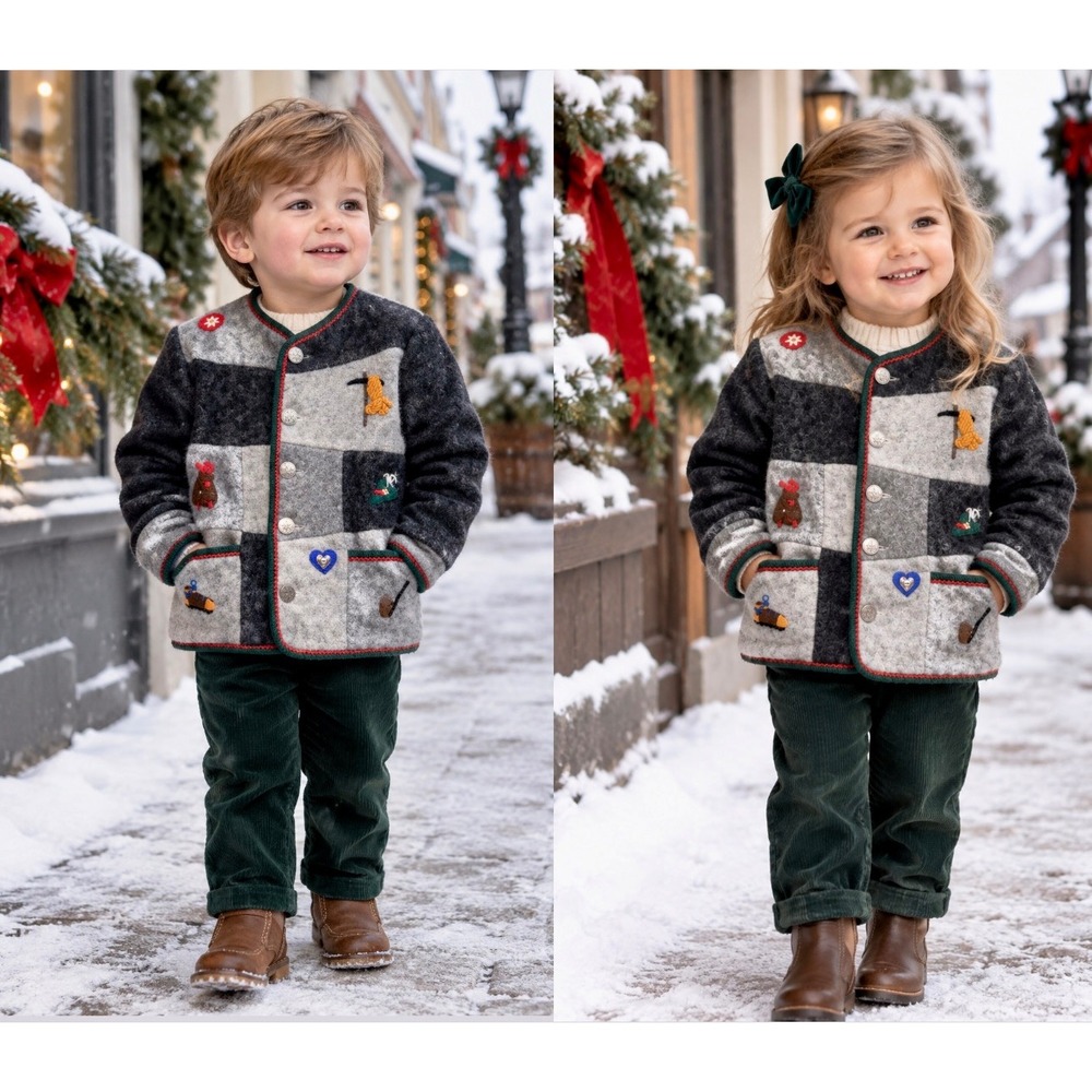 Giesswein Kids Vintage Boiled Wool Patchwork Alpine Jacket Grey Austria Size 4